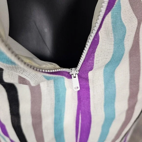 Vintage‎ Handmade Colorful Vertical Striped Linen Half Sleeve Shift Dress - Picture 9 of 9